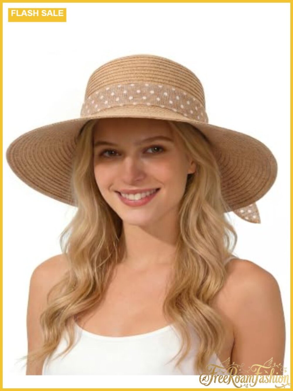 Wide Brim Straw Sun Hat Detachable Bow Chin Strap Summer Beach